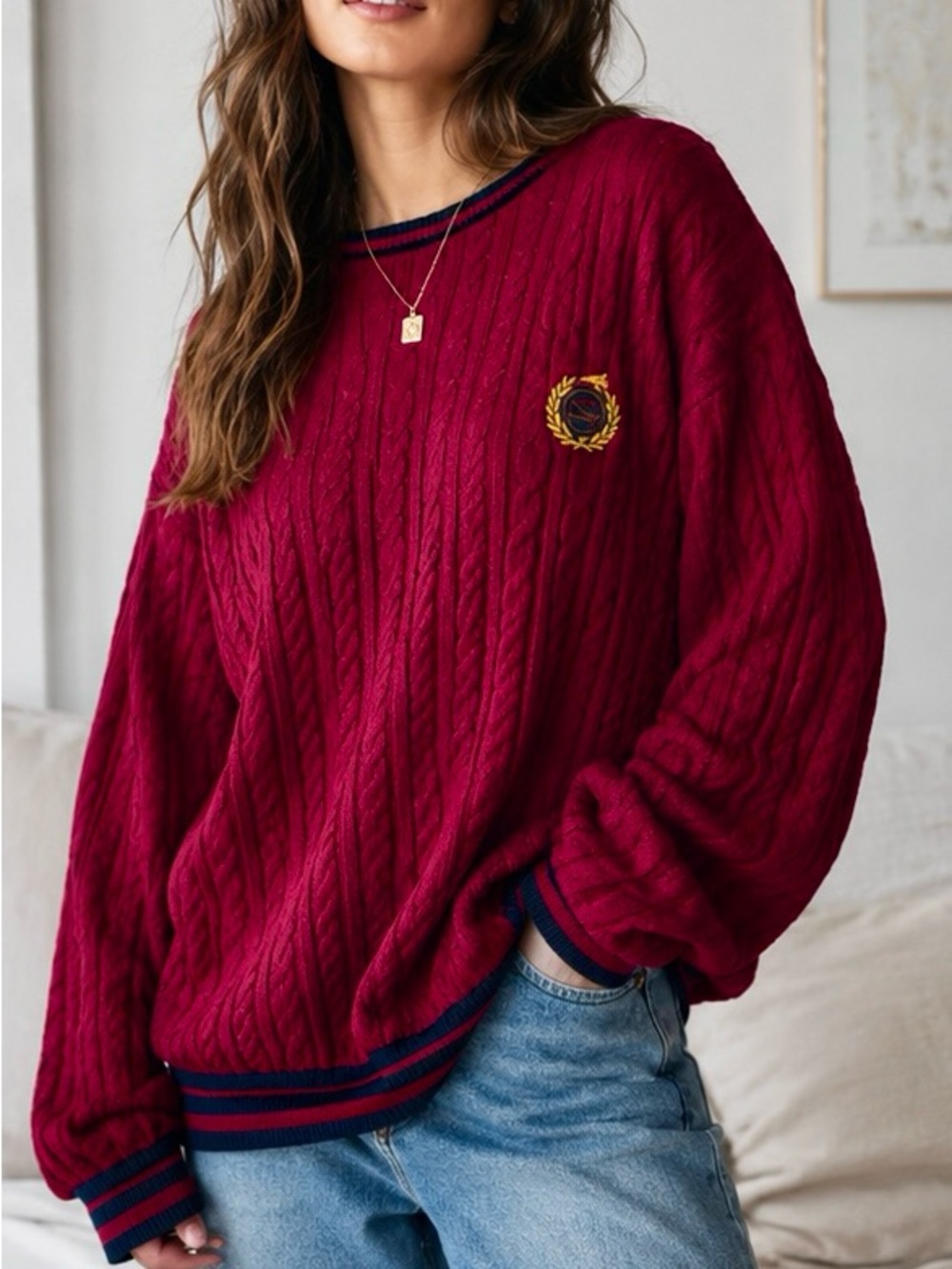 Staple Pigeon Burgundy Cable Knit Cotton Sweater L NWT Unisex